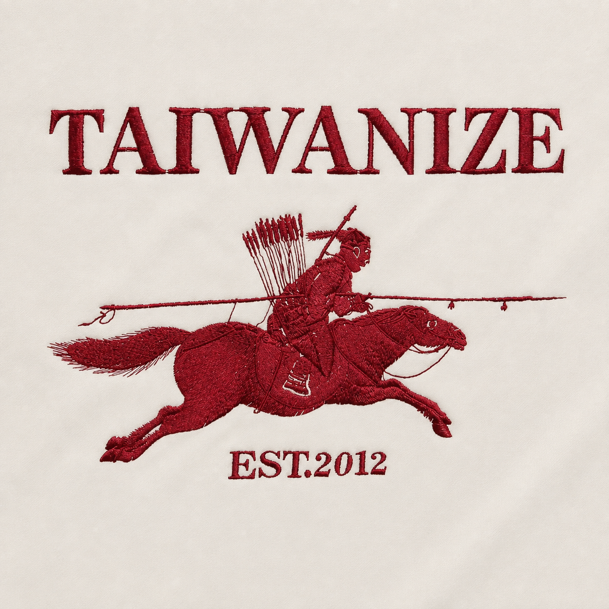 TAIWANIZE ECOLIZE 騎馬持矛圖背面大立體刺繡細節