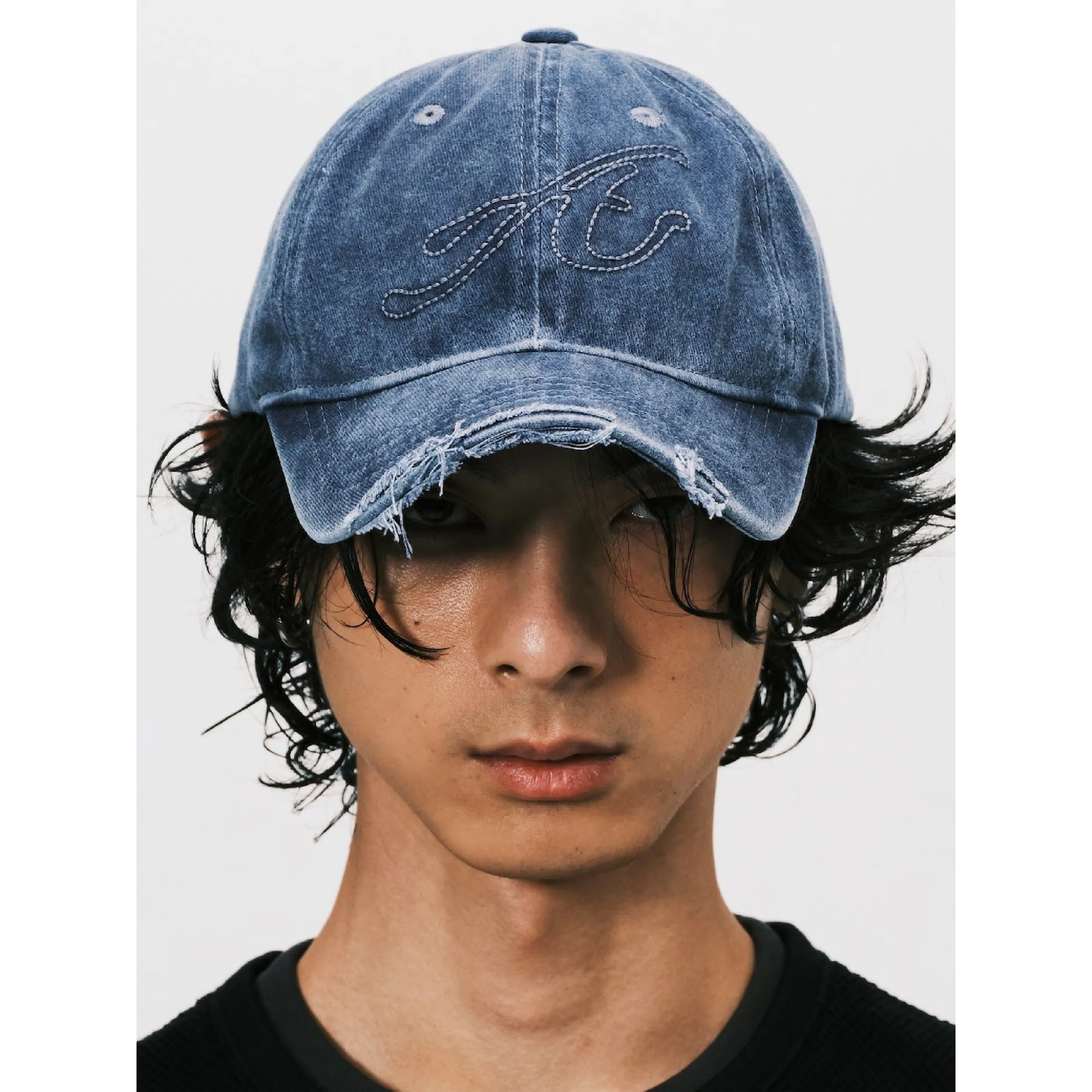 ANOWHEREMAN Raw Edge Baseball Cap - Blue