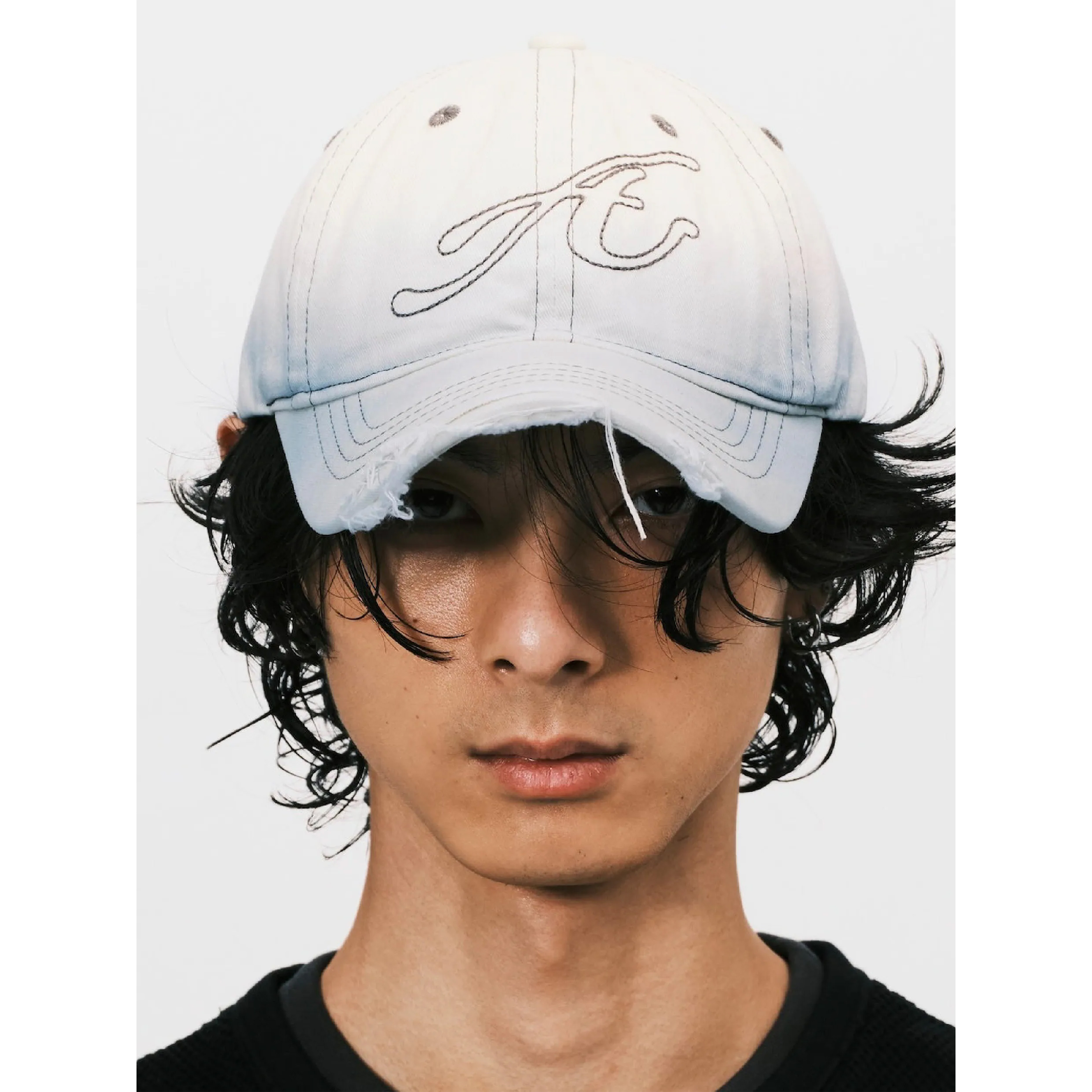 ANOWHEREMAN Raw Edge Baseball Cap - White / Blue