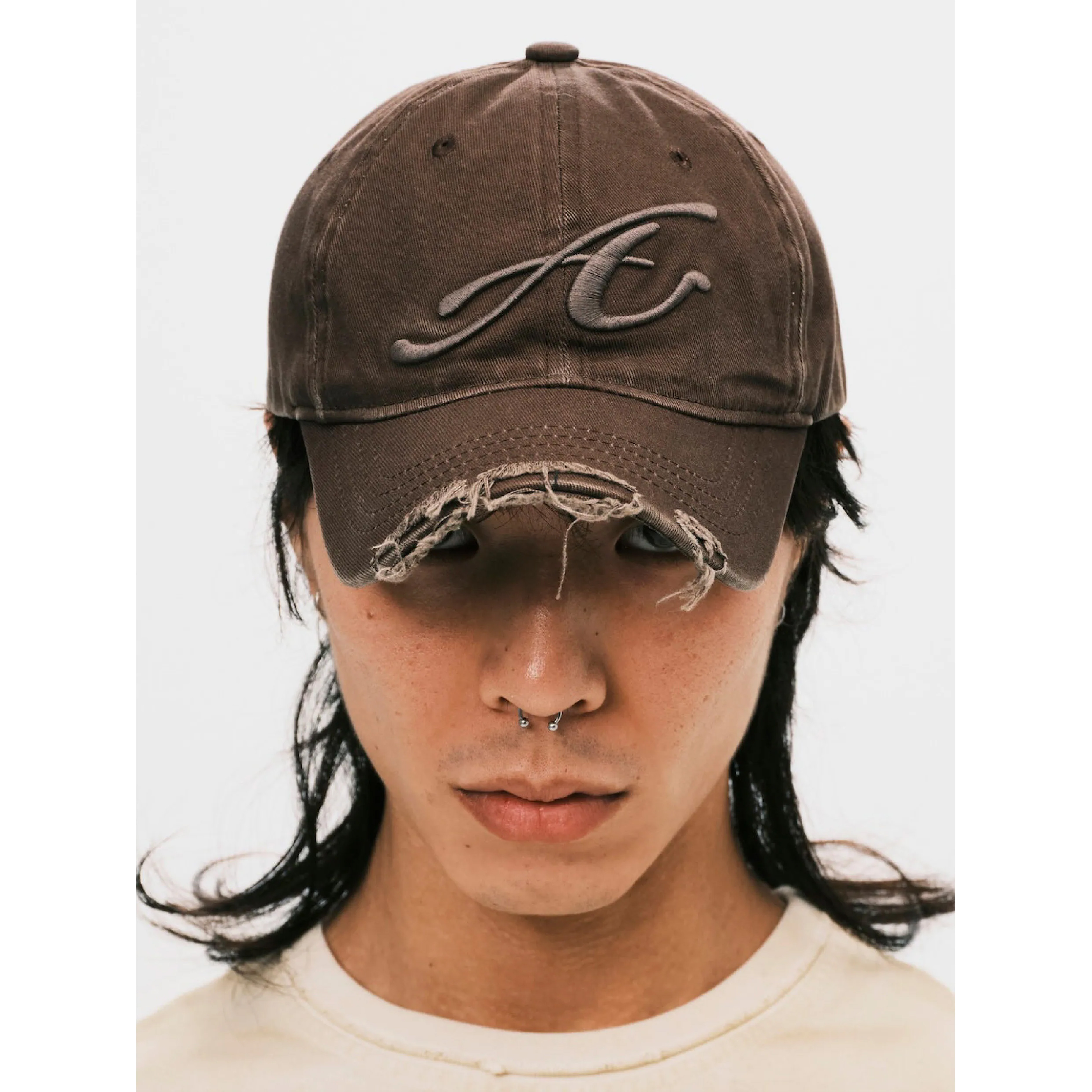 ANOWHEREMAN Raw Edge Baseball Cap - Brown