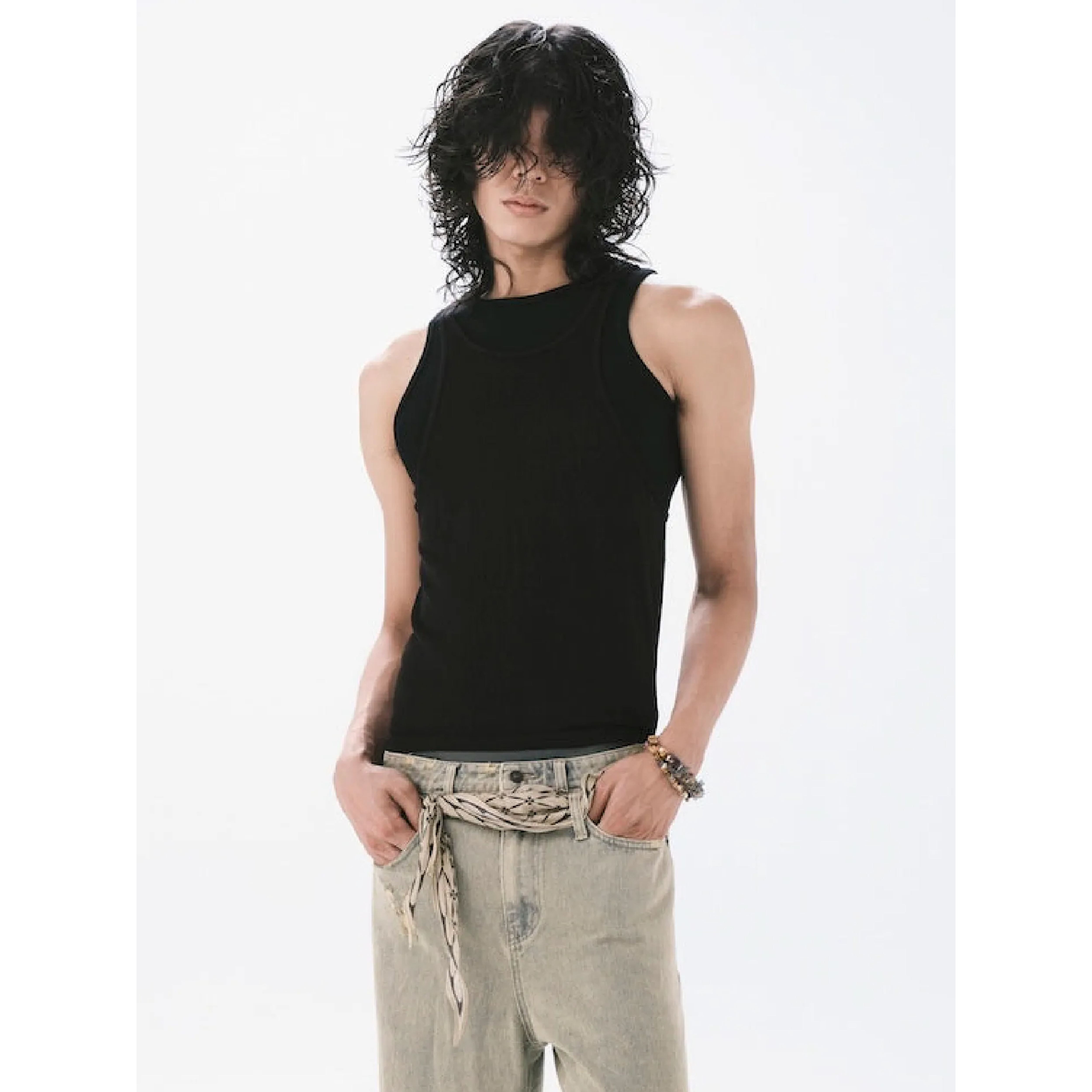 ANOWHEREMAN Double Layers Tank Top