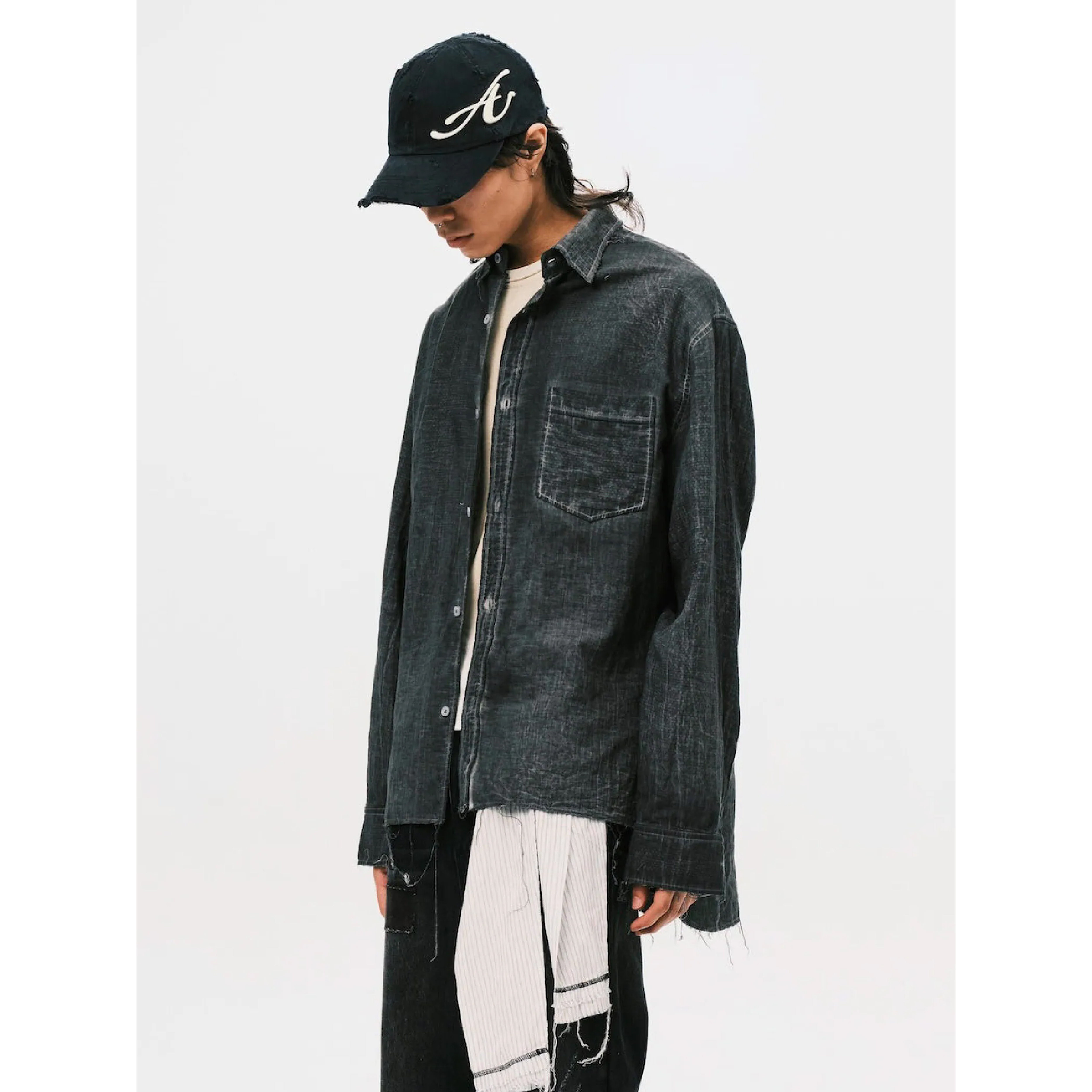 ANOWHEREMAN Washed Raw Edge Shirt