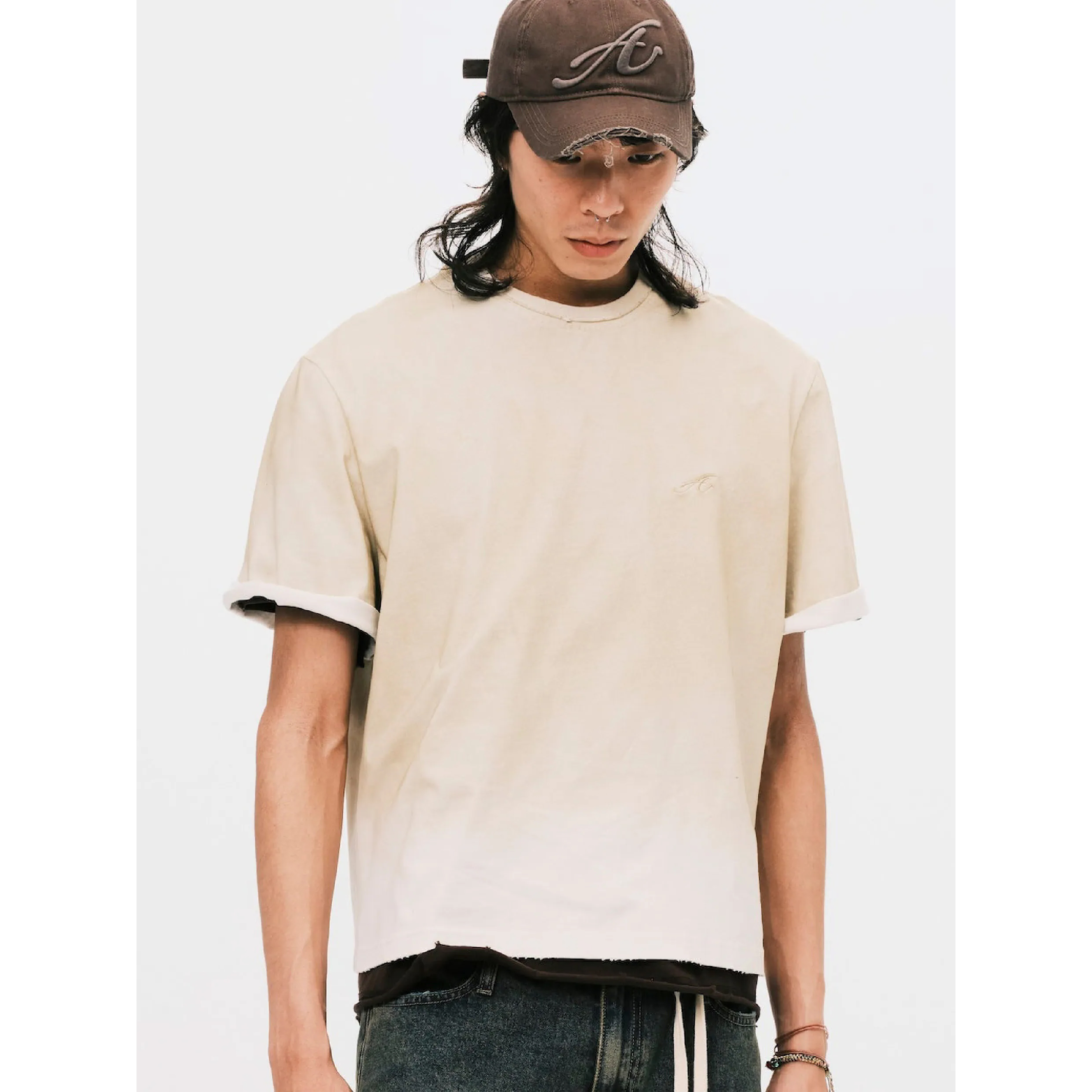 ANOWHEREMAN "A" Dirty Washed Cropped SS Tee
