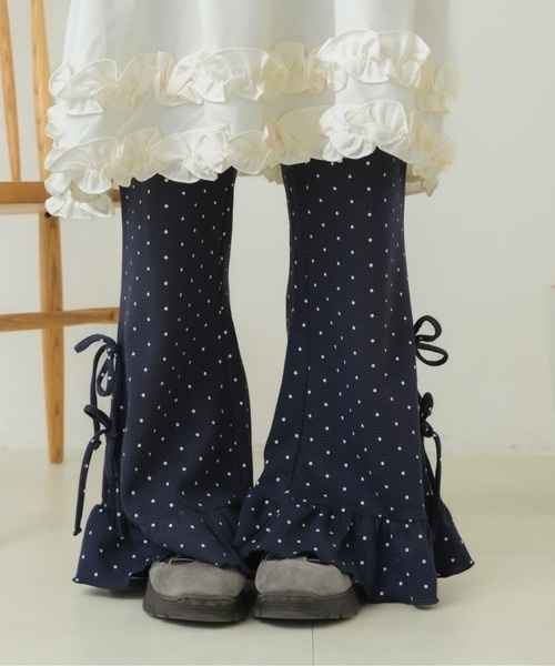 kutir / Ribbon Frill Waffle Flare Pants