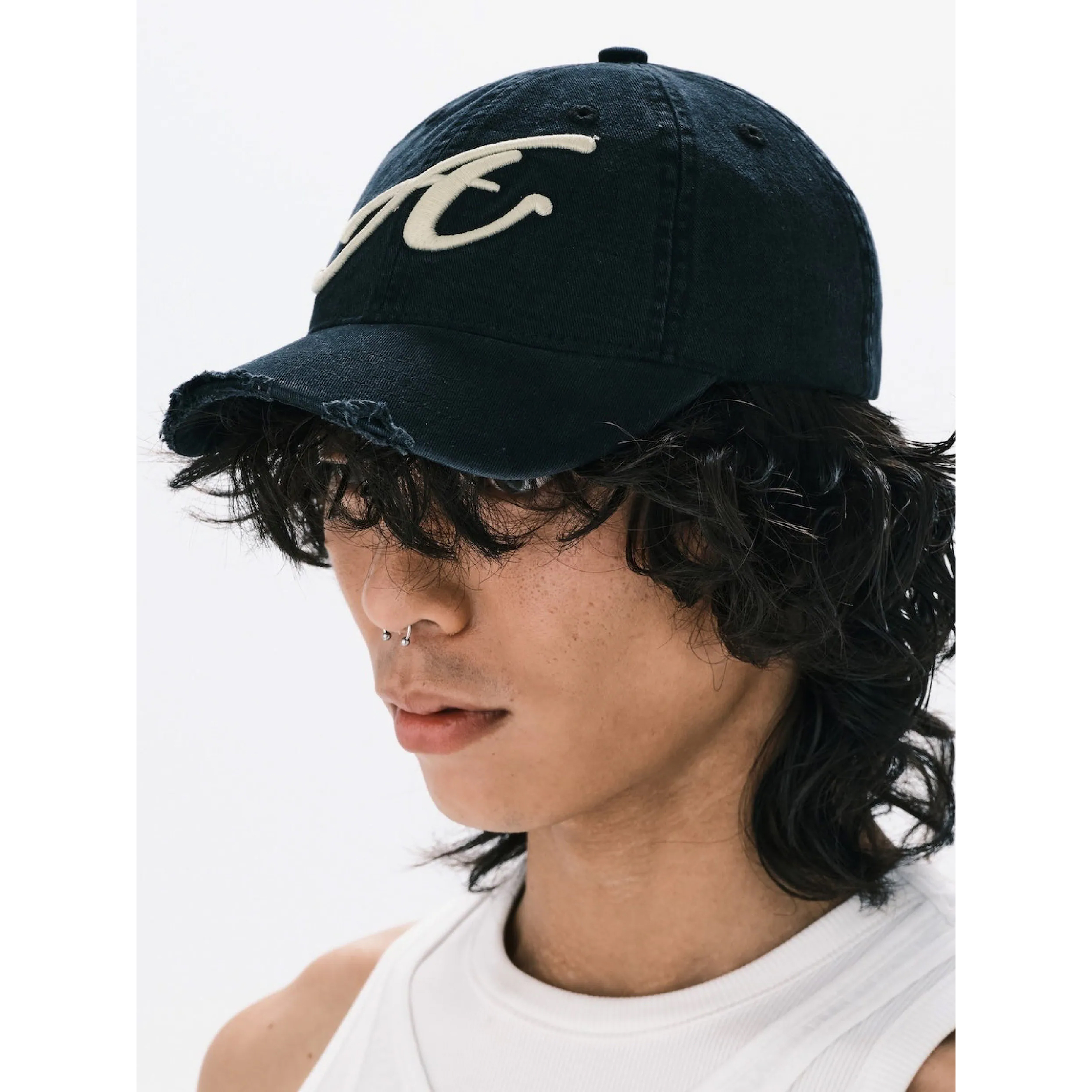 ANOWHEREMAN Raw Edge Baseball Cap - Black