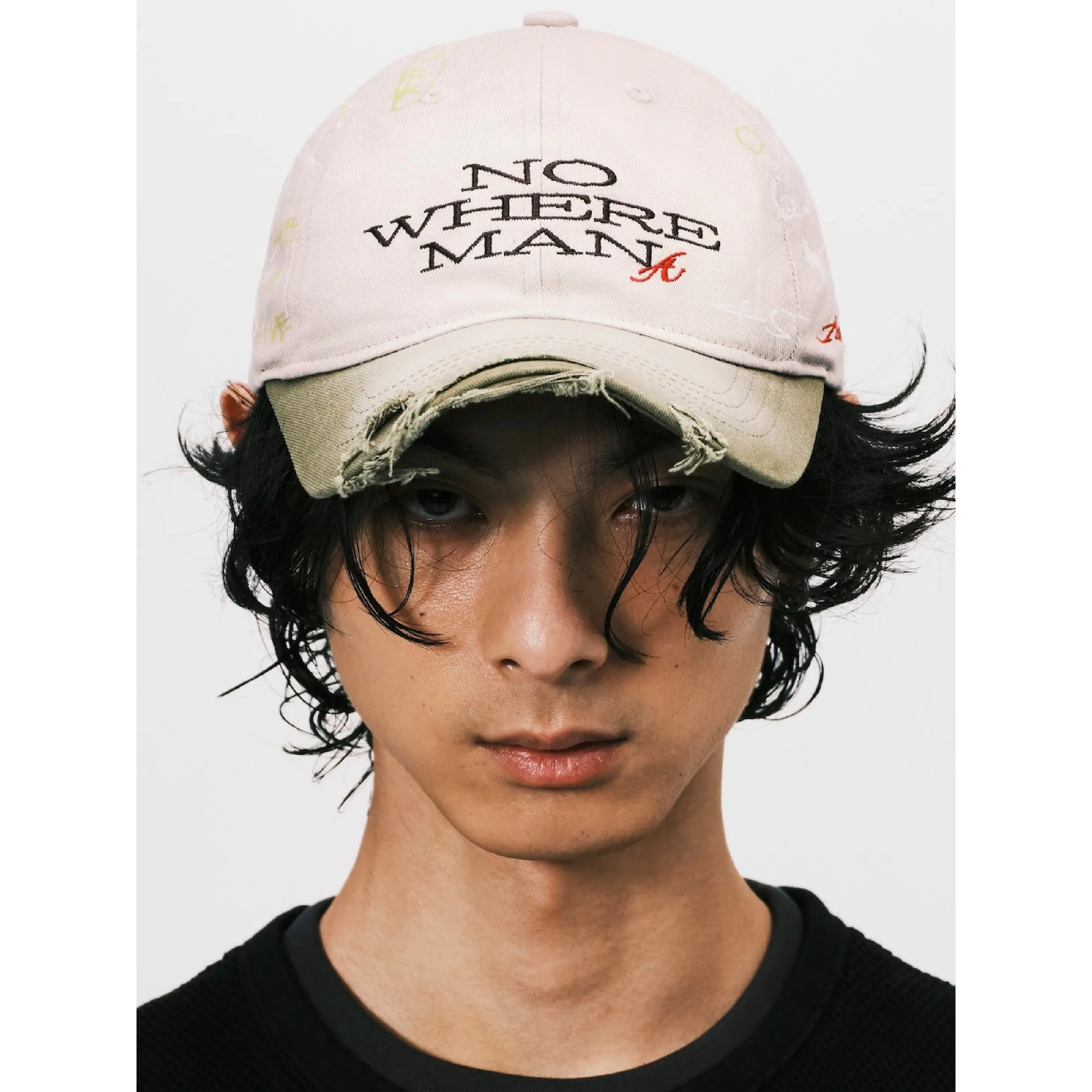 ANOWHEREMAN Sketch Raw Edge Baseball Cap - Beige / Green