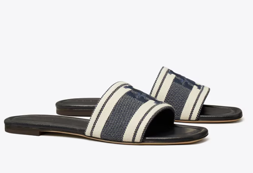【預購】Tory Burch H0814112 Double T 織紋休閒拖鞋 (灰白色)