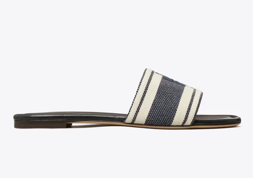 【預購】Tory Burch H0814112 Double T 織紋休閒拖鞋 (灰白色)