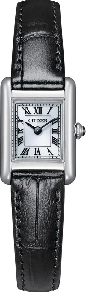 萬年鐘錶 - Citizen 星辰錶 限量方形復古光動能黑色皮帶女錶 EG2790-12A 錶徑17.5MM