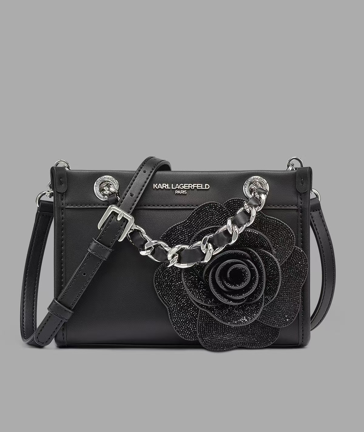 【預購】KARL LAGERFELD PARIS H0814153 Savoie 花飾皮革斜背包
