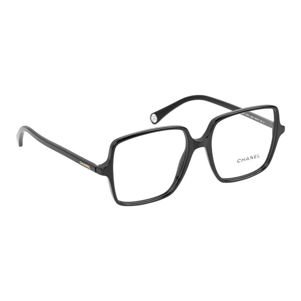 【CHANEL】金字Logo 大方框眼鏡 53/55mm (黑色)