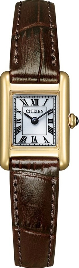 萬年鐘錶 - Citizen 星辰錶 金x限量方形復古光動能咖啡皮帶女錶 EG2797-13A 錶徑17.5MM