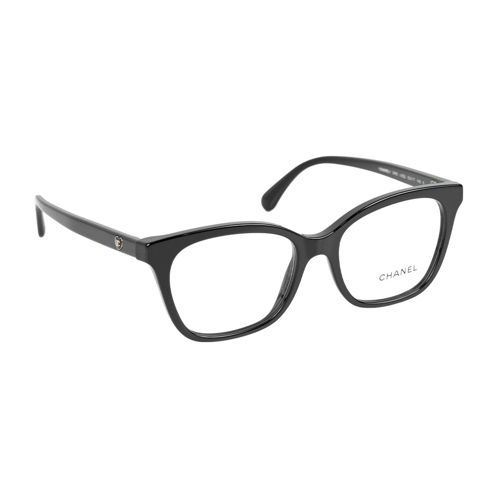 【CHANEL】愛心金字Logo 長方框眼鏡 52mm (黑色)