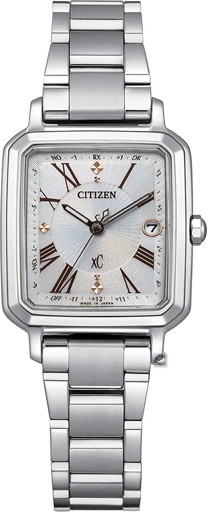 萬年鐘錶 - Citizen 星辰錶  XC 奢華方型鈦金屬附皮革錶帶套組光動能電波女錶 ES9500-51A 錶徑25MM