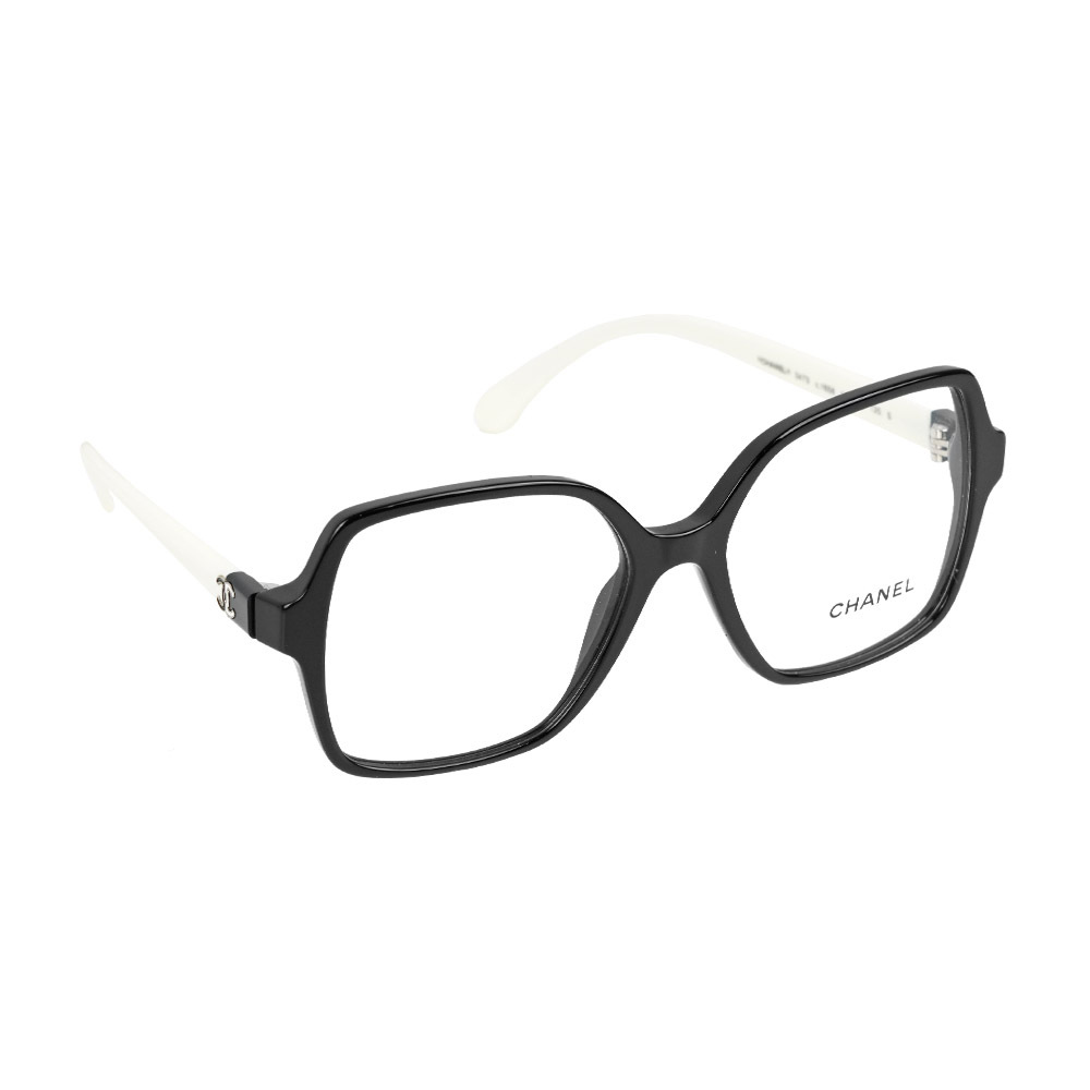 【CHANEL】熊貓色CC Logo 方框眼鏡 53mm (黑色/白色)