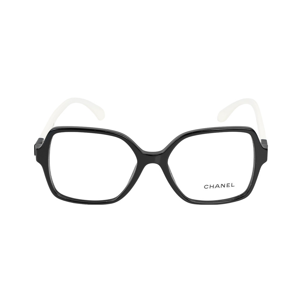 【CHANEL】熊貓色CC Logo 方框眼鏡 53mm (黑色/白色)