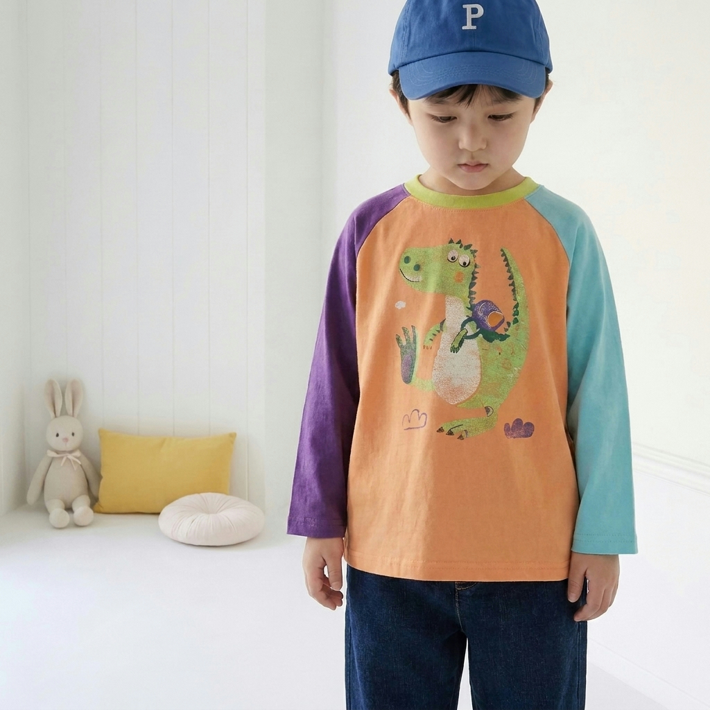 正韓秋Orangemom 兩色恐龍拼袖上衣