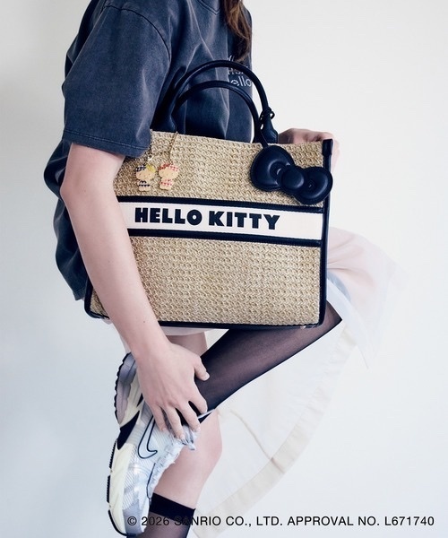 HELLO KITTY x VIS / Sun-tanned designs Hello Kitty straw tote bag