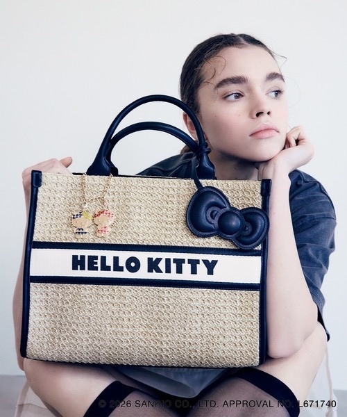 HELLO KITTY x VIS / Sun-tanned designs Hello Kitty straw tote bag