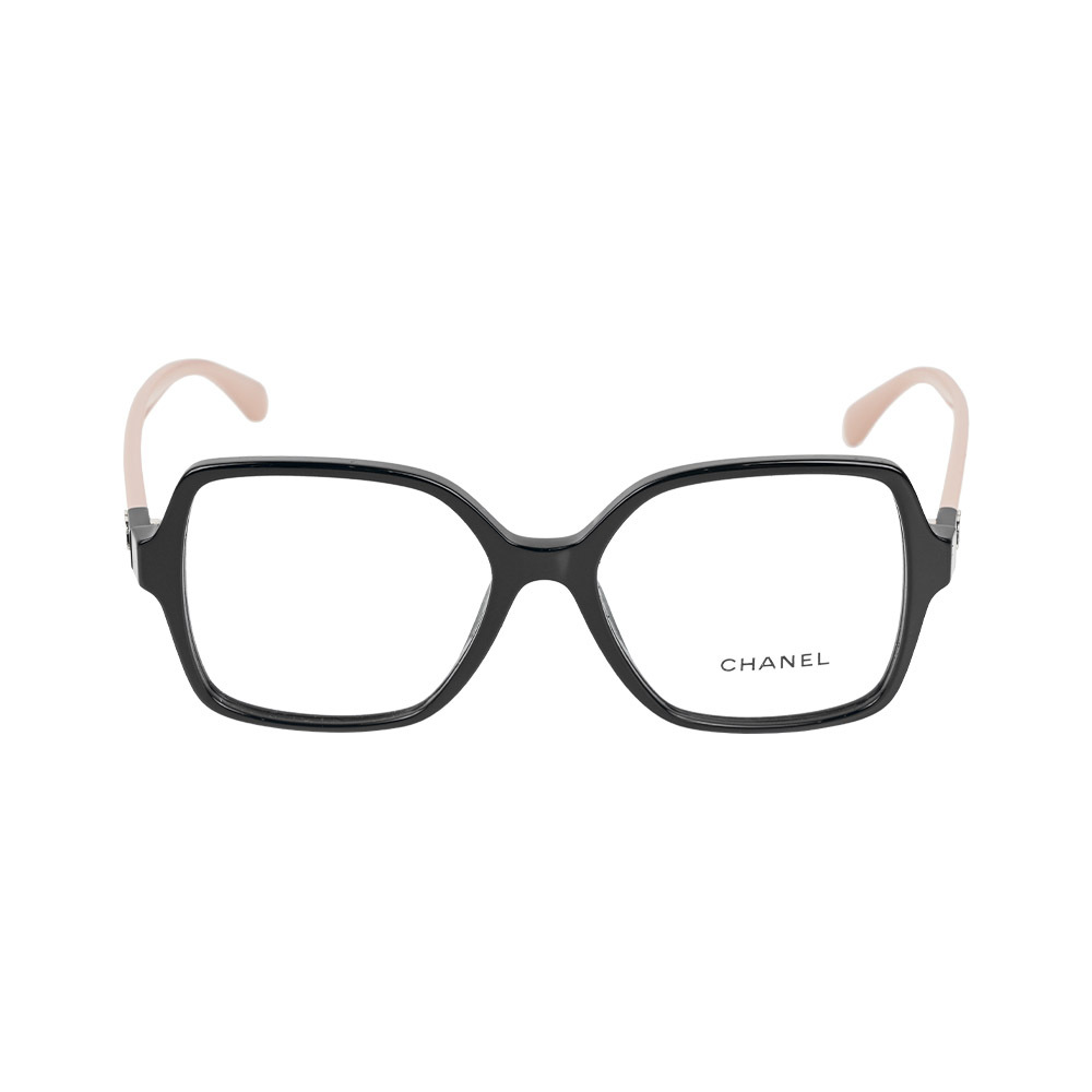 【CHANEL】撞色CC Logo 方框眼鏡 53/55mm (黑色/米色)