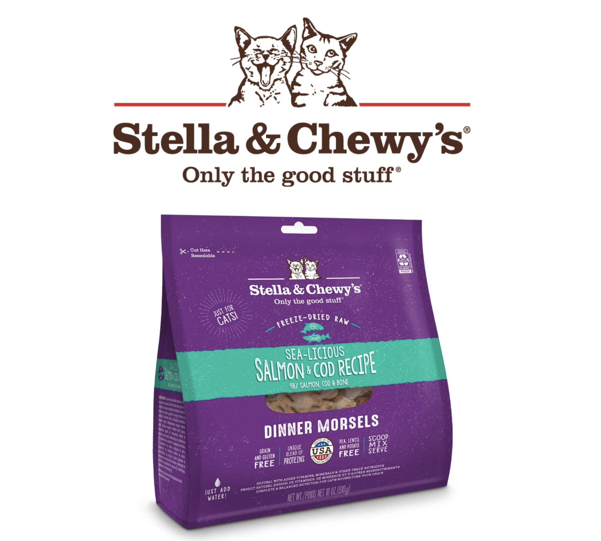 Stella & Chewy's - 凍乾生肉貓咪主糧 - 海洋伴侶（三文魚及鱈魚配方）(18 oz)