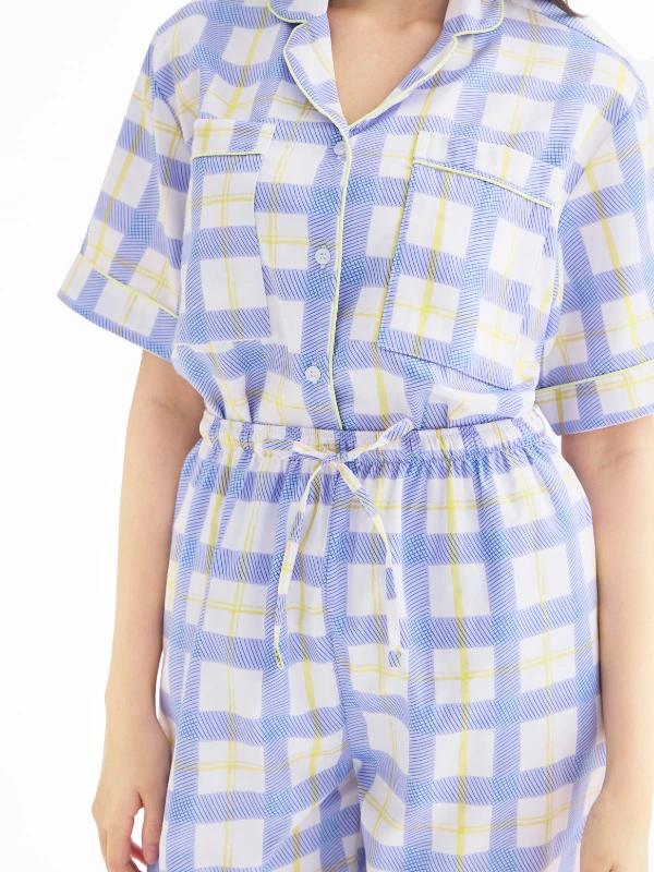 【Wilday Loft】Slip To Sleep泰國超紅‧免穿內衣睡衣＿藍格 Blue Grids＿