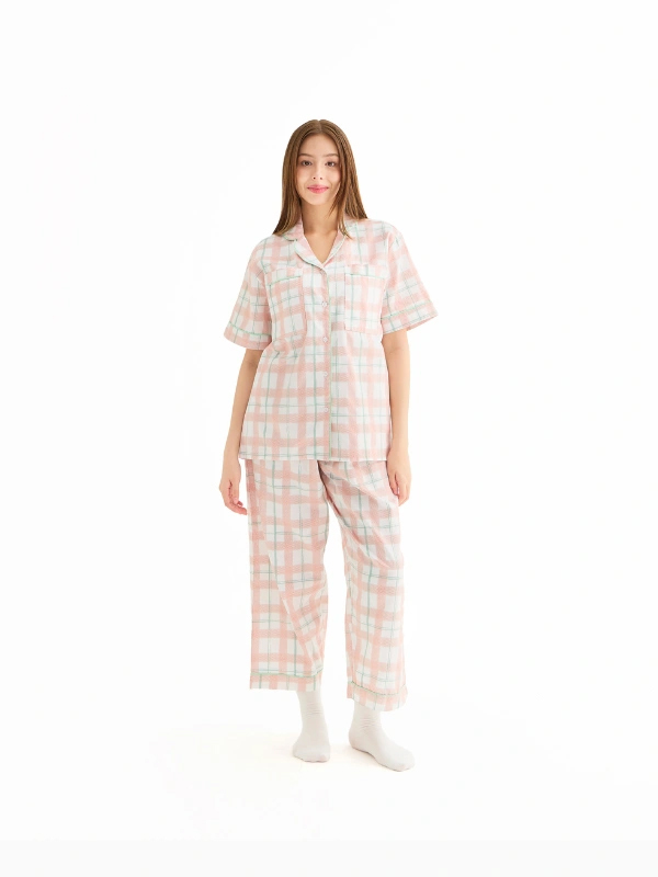 【Wilday Loft】Slip To Sleep泰國超紅‧免穿內衣睡衣＿鮭魚格子 Salmon Grids＿