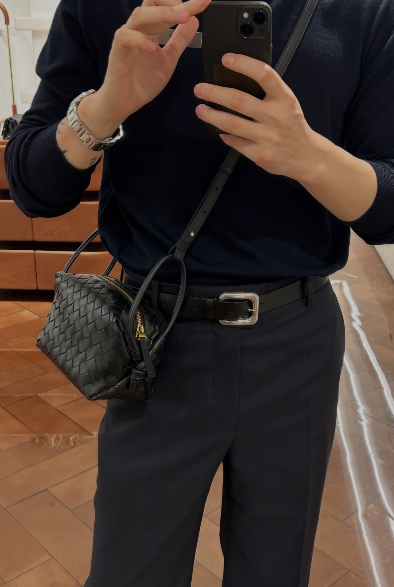 Bottega Veneta bv Top Handle Loop 黑色 編織 單肩袋