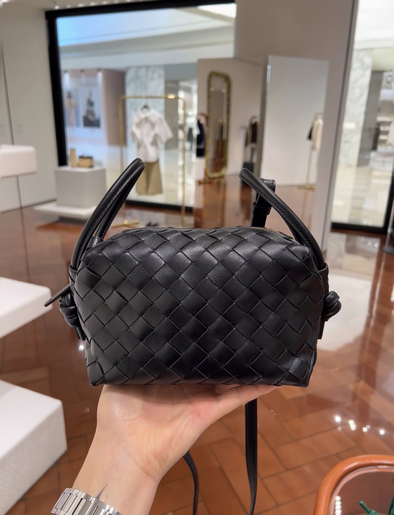 Bottega Veneta bv Top Handle Loop 黑色 編織 單肩袋