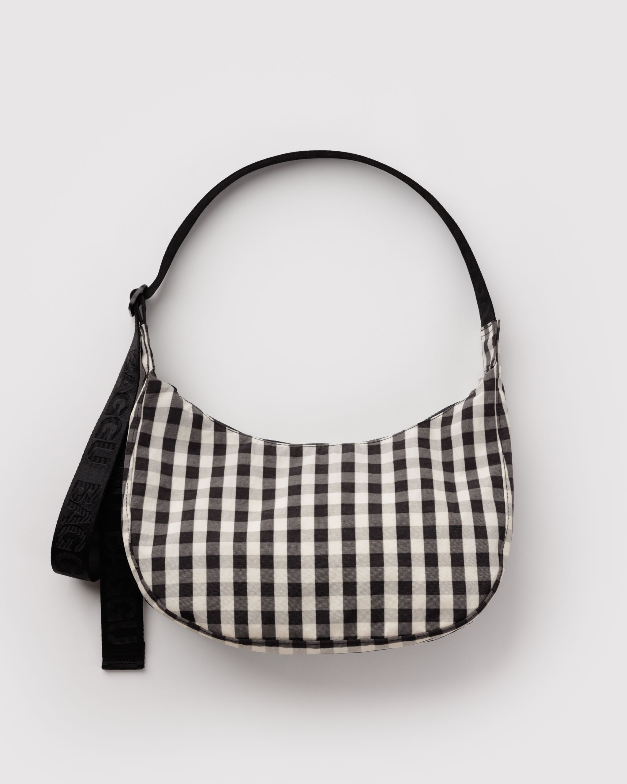 Medium Nylon Crescent Bag - Black and Cream Gingham | BAGGU