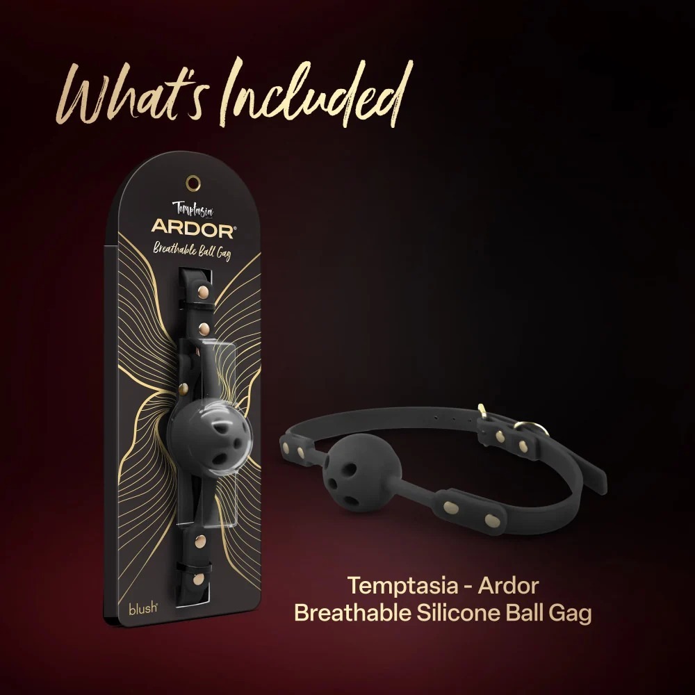 Blush Temptasia Ardor Breathable Gag fast delivery, presenting the black gag with its elegant original box packaging.