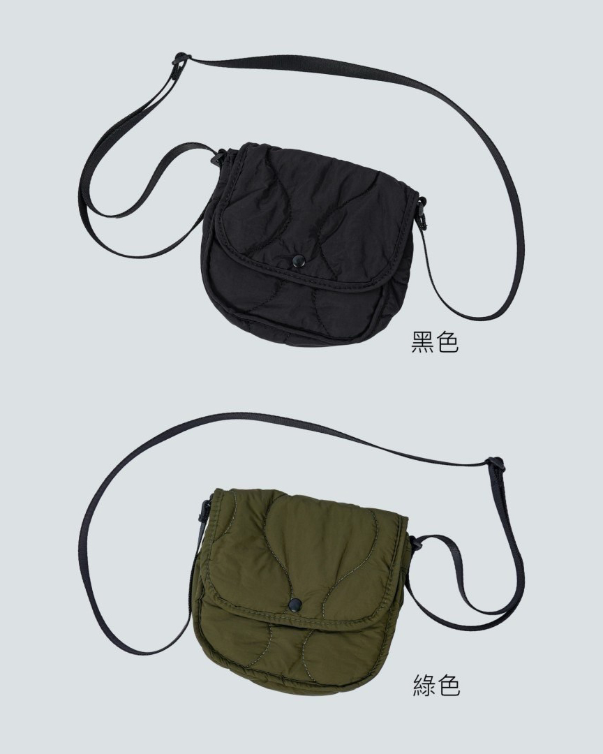 日系防潑水絎縫小包商品照 黑色及綠色