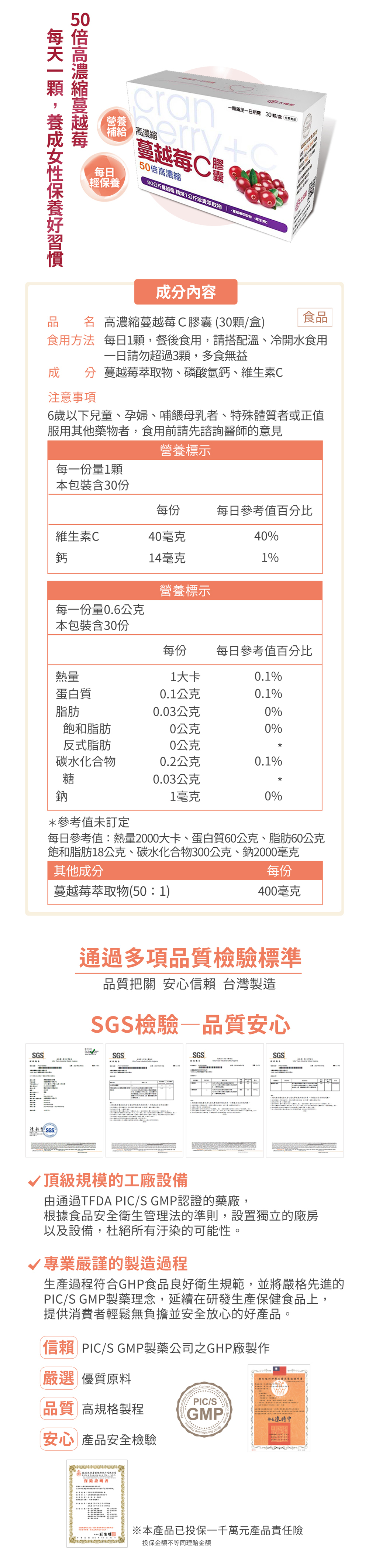 女性每日營養補給,維持健康好狀態。50倍濃縮蔓越莓精華,每日一顆輕鬆補充。蘊含豐富的維生素C,抗氧化佳。每天一顆,養成女性保養好習慣。