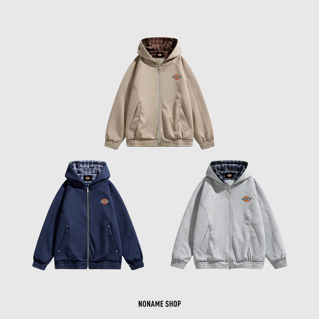 DICKIES 格紋 撞色 美式 風格 拉鍊 連帽 外套 三色 (男/女同款)