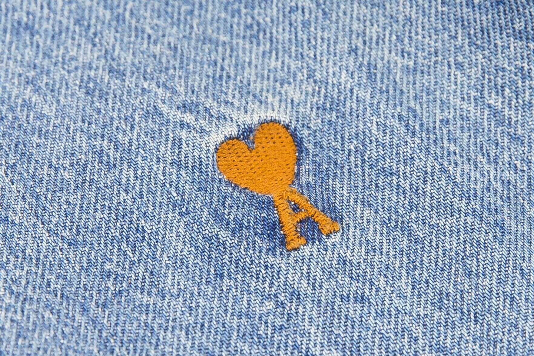 Ami Paris Blue Denim Shirt With Ami De Coeur 復古藍咖啡色刺繡小愛心丹寧棉質牛仔長袖襯衫