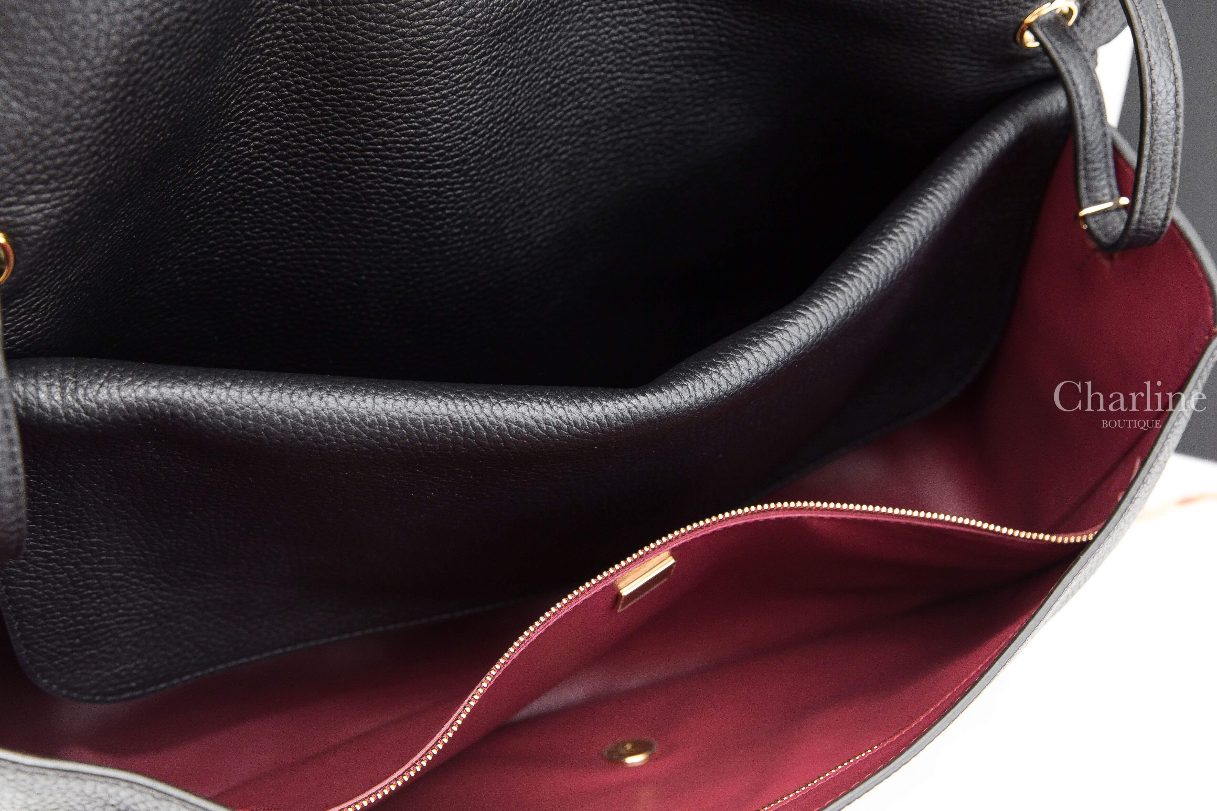 Chanel Maxi Flap Bag 黑色金CC特大型38.5cm荔枝小牛皮酒紅色內裡手提肩背包-Charline Boutique 精品代購