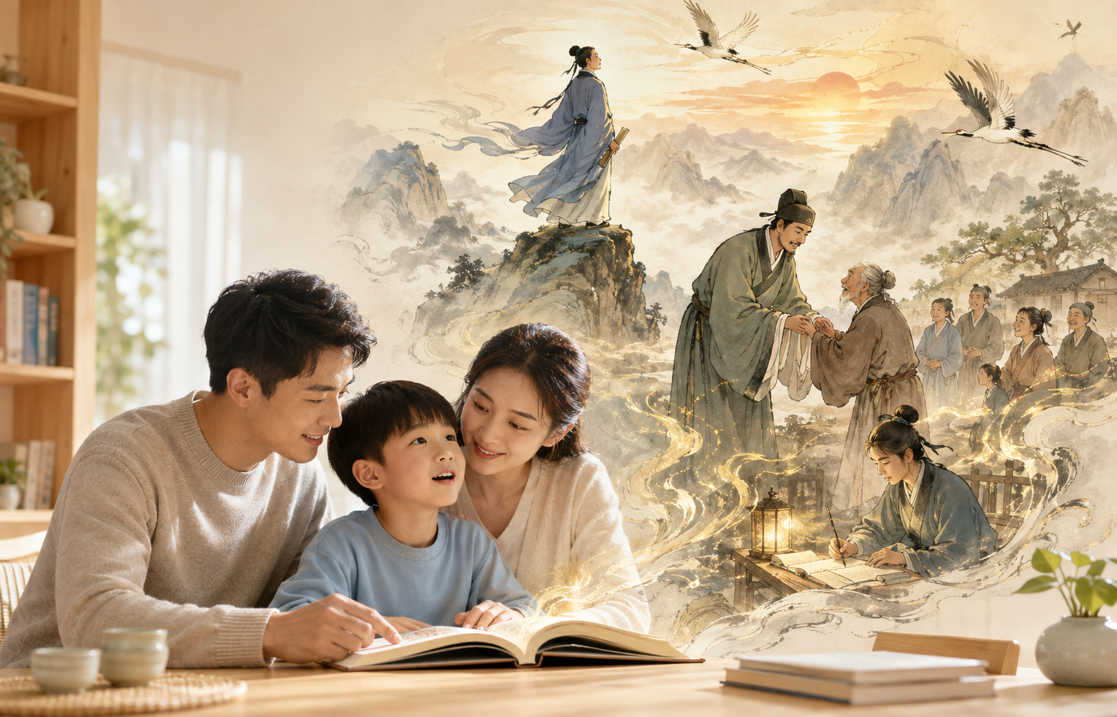 父母陪伴孩子一起閱讀