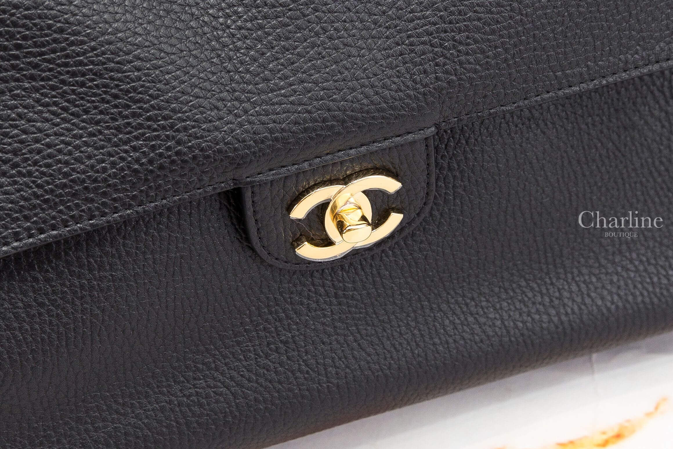 Chanel Maxi Flap Bag 黑色金CC特大型38.5cm荔枝小牛皮酒紅色內裡手提肩背包