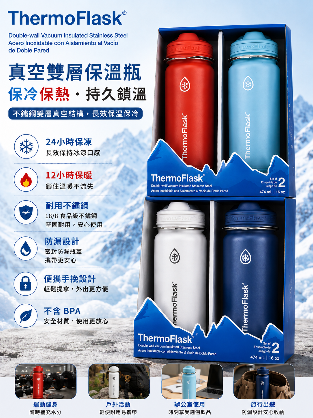 【現貨】Thermoflask A081374 保冷暖水樽 (2個裝)