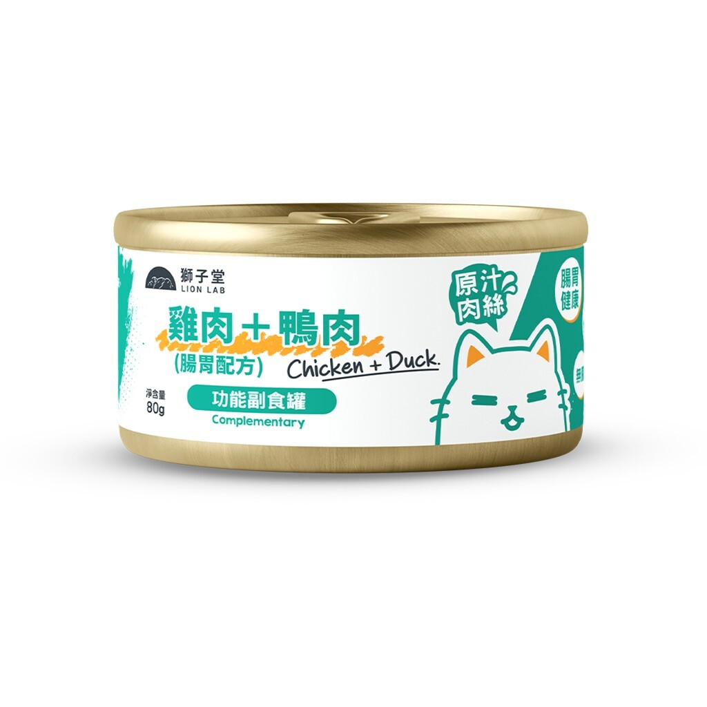 獅子堂 腸胃配方 雞肉+鴨肉 功能肉絲輔食罐 80g