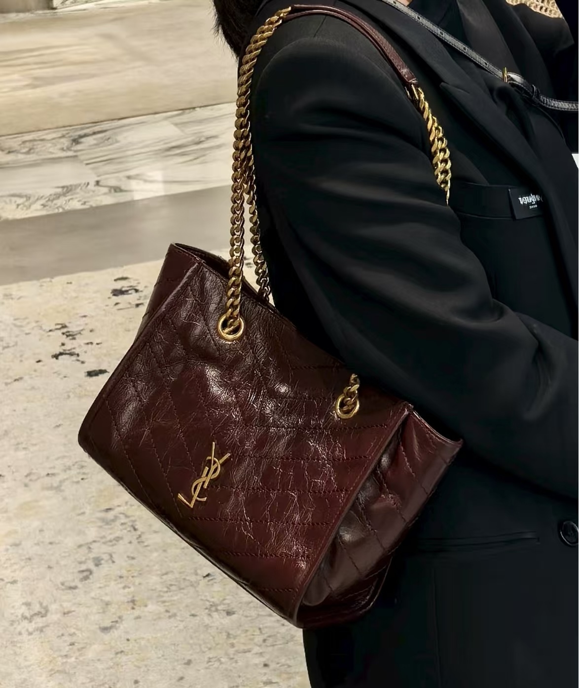 YSL Saint Laurent Niki Small Shopping Bag單肩袋 酒紅色