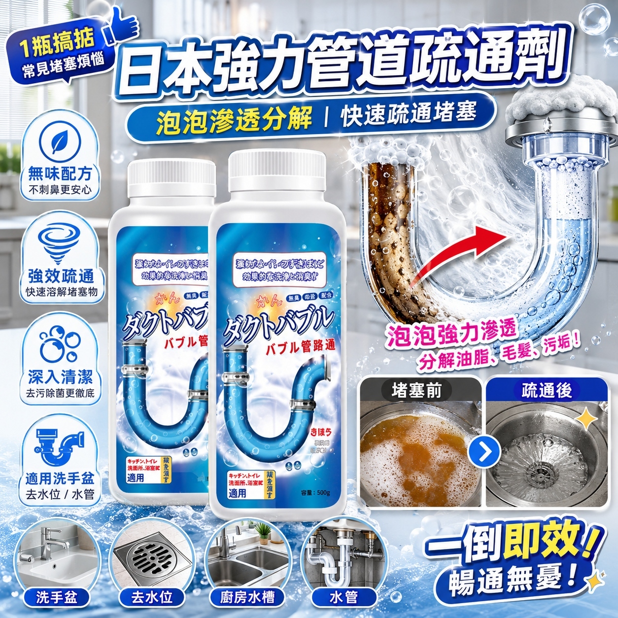 【預訂】AW081403 日本強力管道疏通劑｜350g × 2支裝