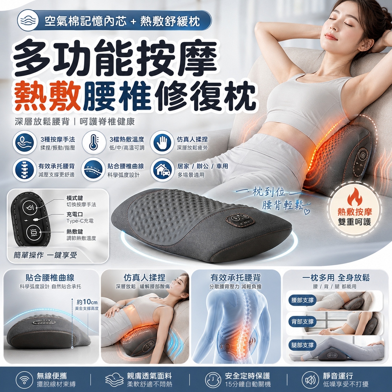 【預訂】AW081404 多功能按摩熱敷腰椎承托枕