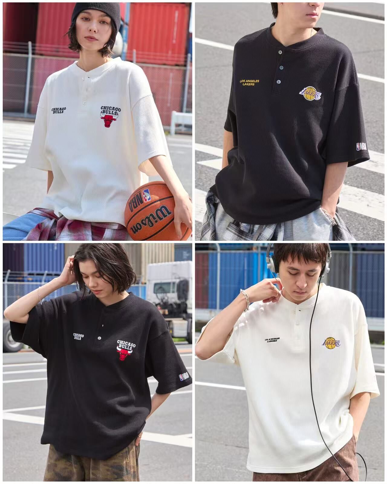 【預購】JM081406 NBA 聯名刺繡華夫格亨利領短袖上衣