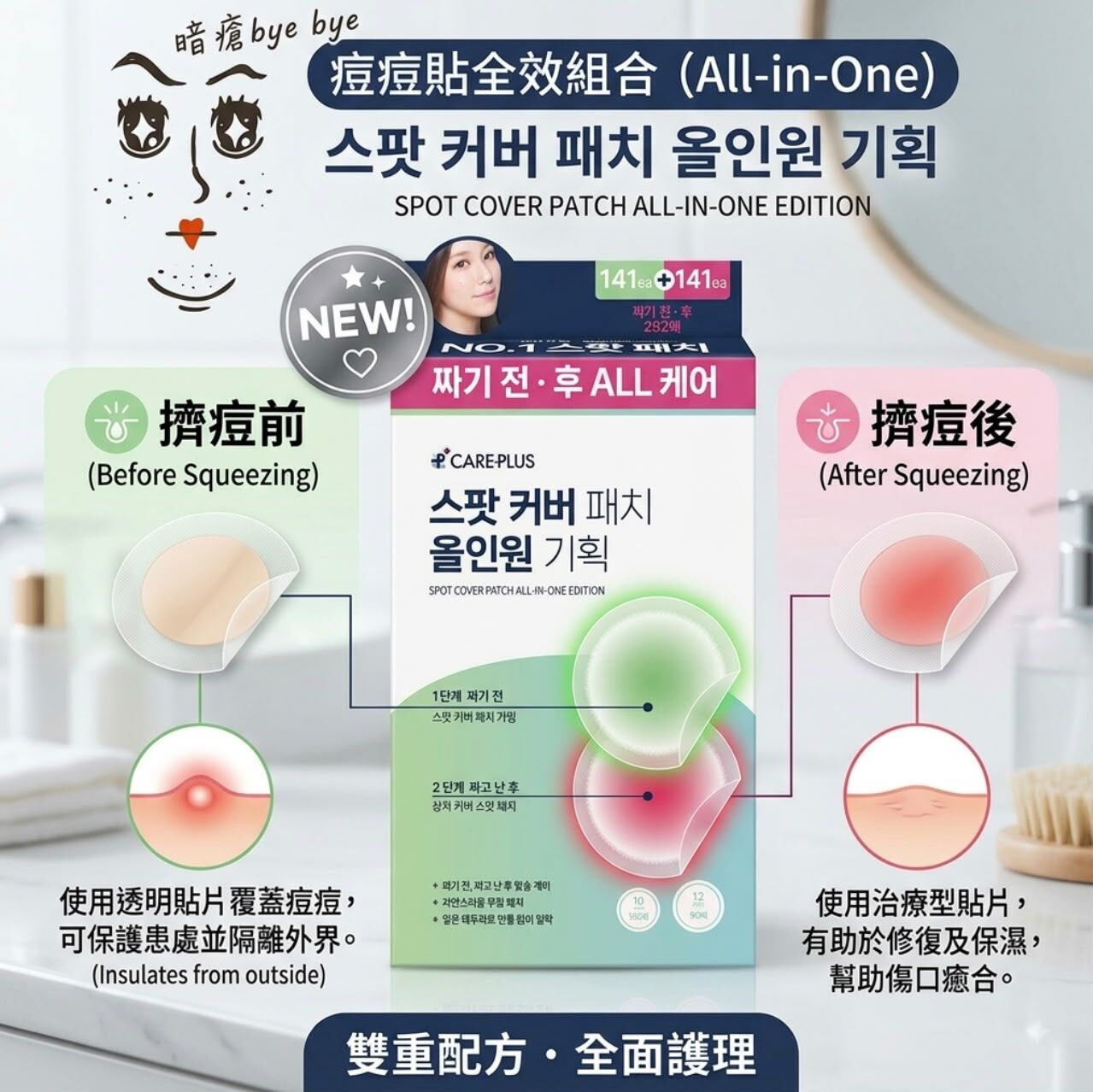 韓國熱賣Care Plus All-In-One痘痘暗瘡貼 141+141貼