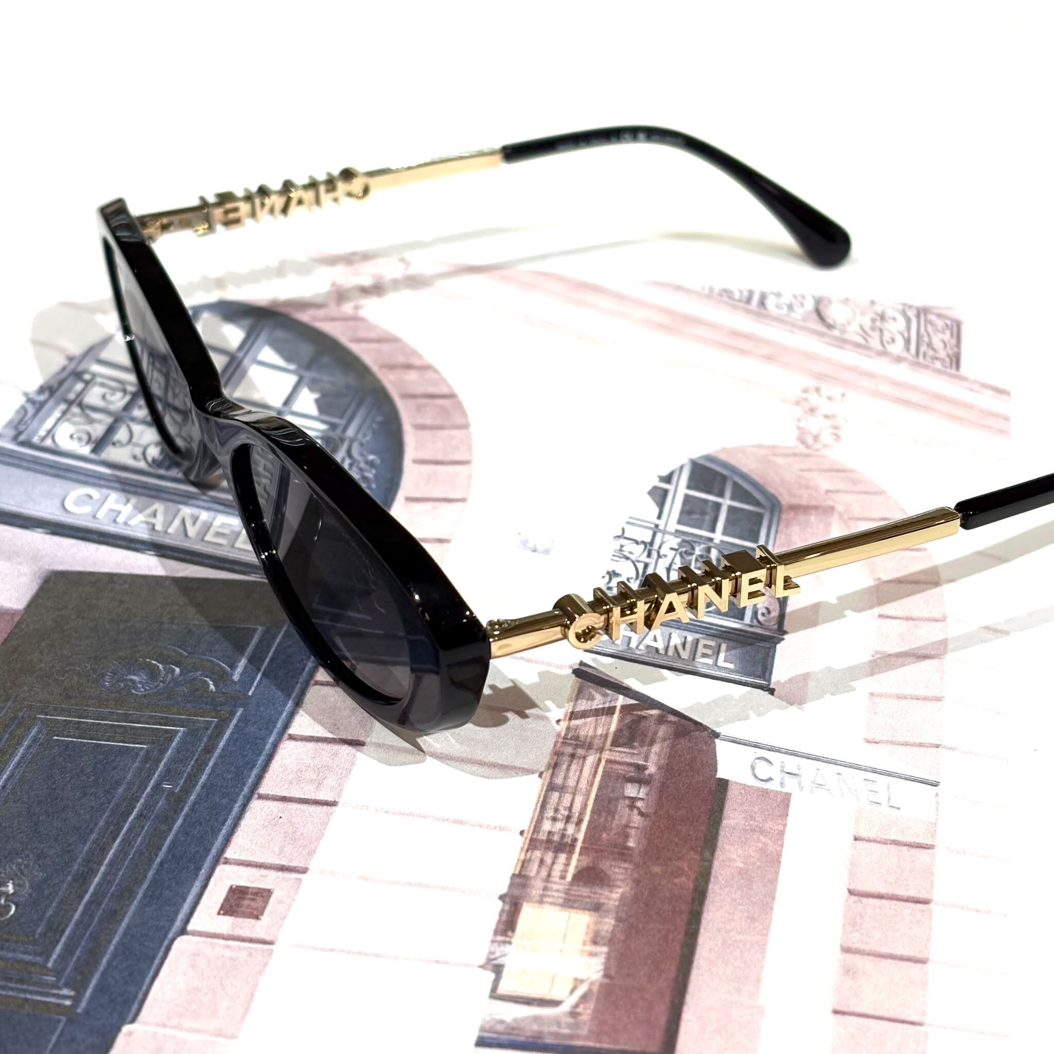 全新CHANEL太陽眼鏡A71781X09961,橢圓形鏡框,黑色醋酸纖維/金屬金色 #SUNGLASSES #BRAND NEW #香榭站正品