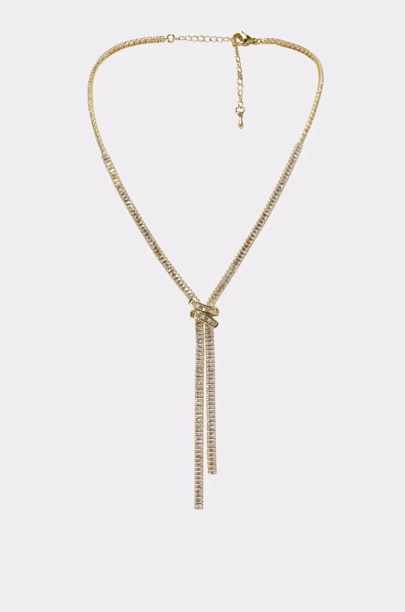 Lux Gold金色水鑽綁結飾項鍊