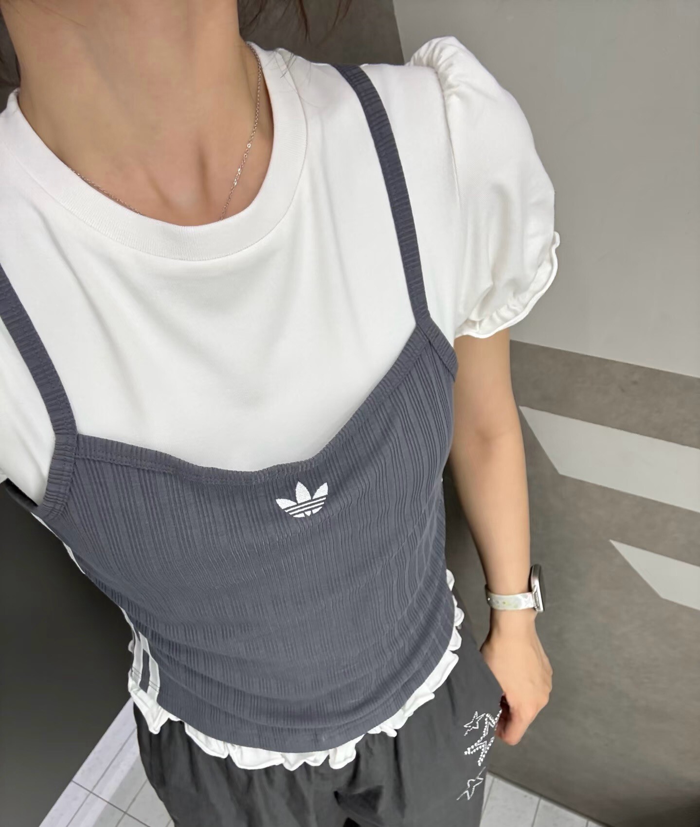 【Luxury】 ADIDAS ORIGINALS SLIM 圓領 泡泡袖 假兩件上衣 短袖 兩色 KY3299 KY3298 LI5118