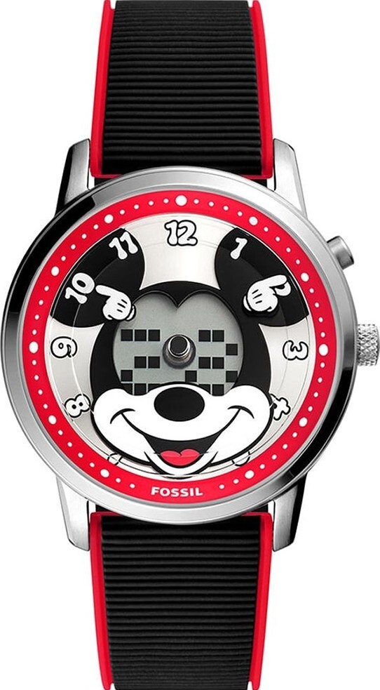 萬年鐘錶 - Fossil   Mickey Mouse BIG TIC 迪士尼米奇聯名款紅白黑撞色皮帶男錶 LE1232 錶徑42MM
