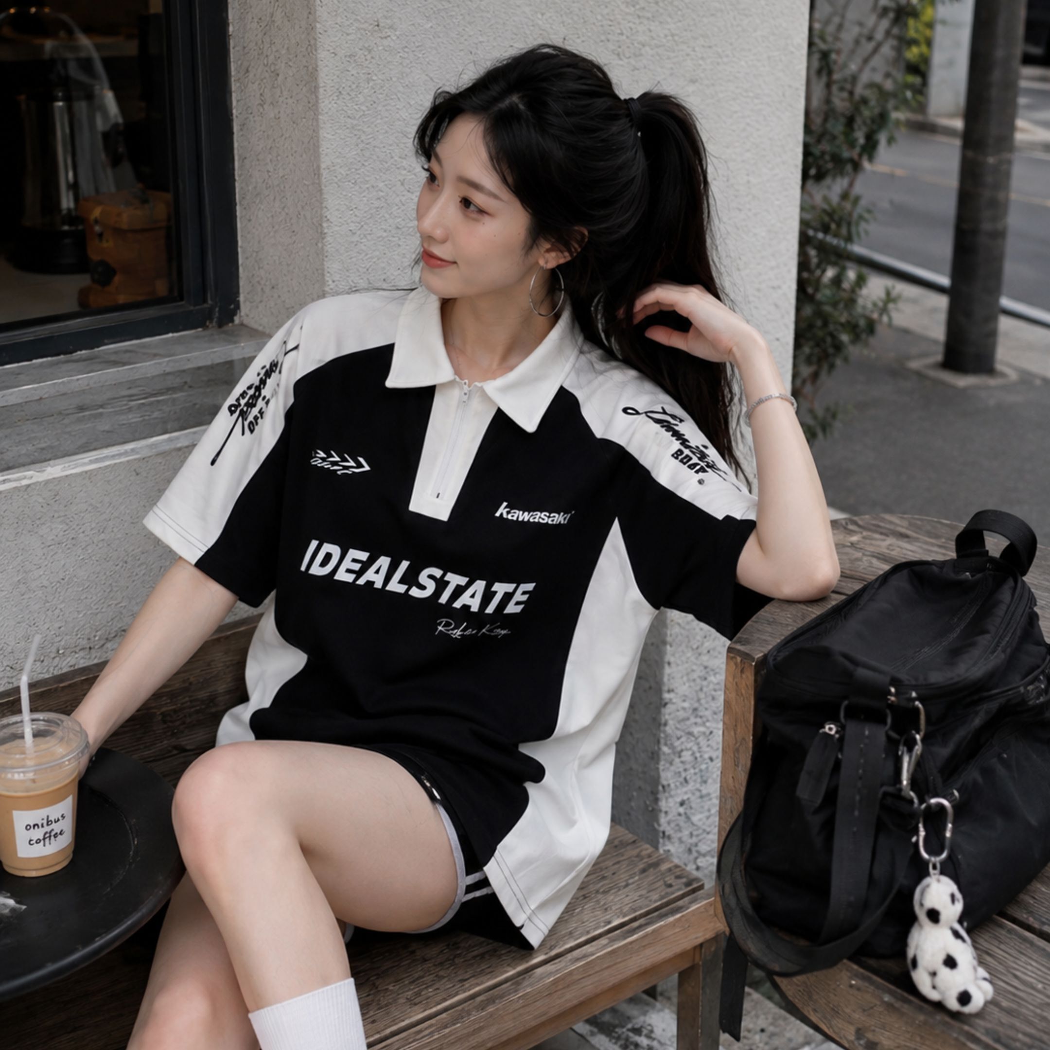 NICEDAY 服飾 代購 Kawasaki 川崎 賽車 上衣 短袖 潮流 美式 黑 白